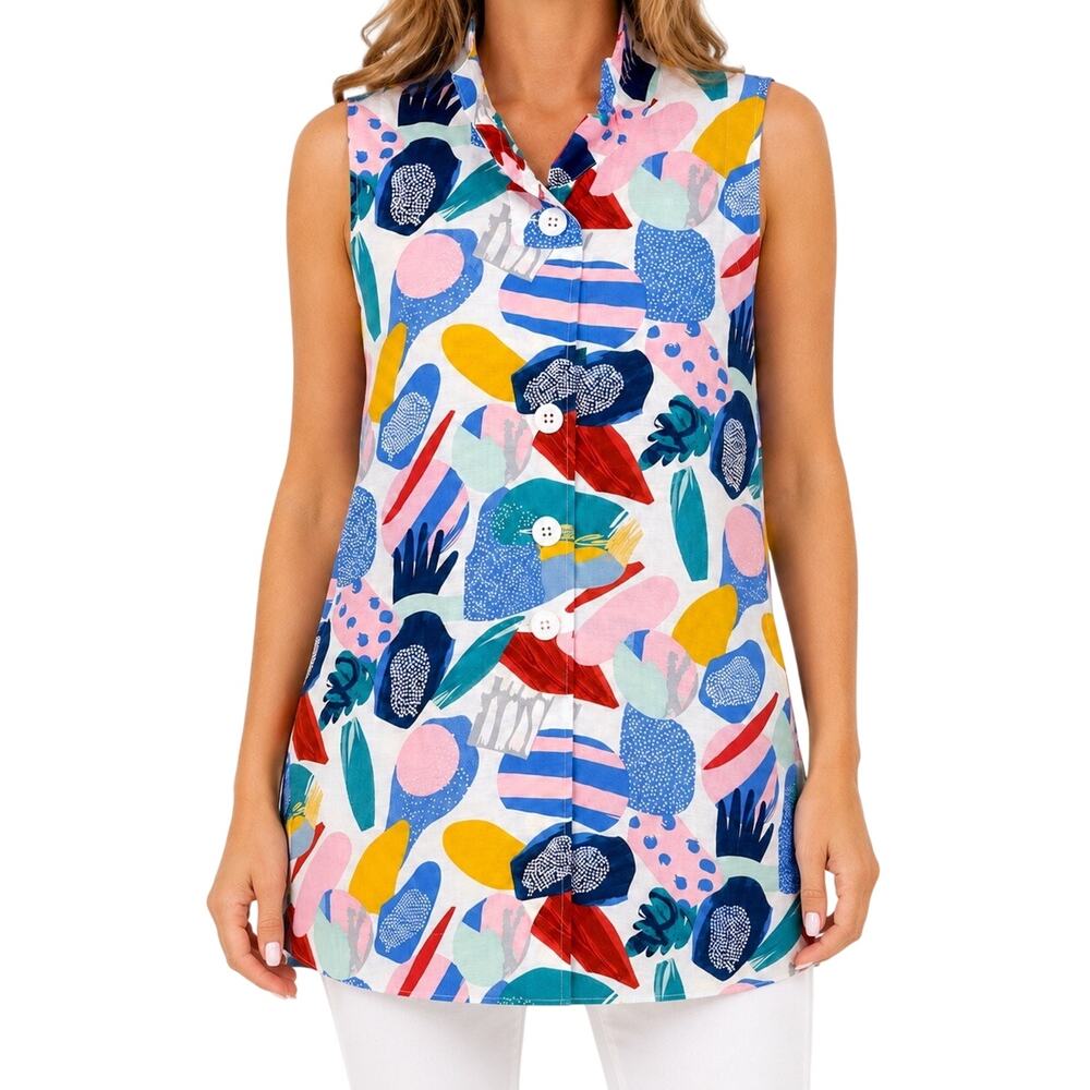 Shana Sz Medium Wearable Art to Wear Tropical Tank Blouse Shirt Top Beach Artsy